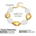 Bracelet en acier inoxydable or et perles en resina blanche, bijoux femme etanches et elegants. - Bracelet (TXE607) / 21.5cm / Blanc (Or)