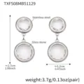 Stainless steel glass stone drop earrings elegant double circle minimalist jewelry pair. - 1 Piece / White Stone Steel Earrings