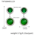 Stainless steel green glass stone drop earrings elegant chic minimalist jewelry accessory - 1 Piece / Green Stone Steel Earrings