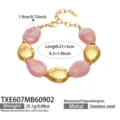 Bracelet élégant pour femme en acier inoxydable et perles de résine rose, style mode. - Bracelet (TXE607) / 21.5cm / Rose (Or)