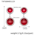 Stainless steel red glass stone drop earrings, stylish double round design for daily chic wear. - 1 Piece / Red Stone Steel Earrings