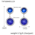 Stainless steel blue glass stone drop earrings elegant chic jewelry accessories lightweight - 1 Piece / Blue Stone Steel Earrings