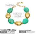Bracelet perles irrégulières résine verte et acier inoxydable 21+5cm longueur chic. - Bracelet (TXE607) / 21.5cm / Vert (Or)