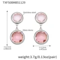 Stainless steel pink glass stone dangle earrings specification diagram with precise size data. - 1 Piece / Pink Stone Steel Earrings