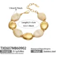 Bracelet en acier inoxydable résine ovale perlé mode femmes bijoux chaîne poignet chic - Bracelet (TXE607) / 21.5cm / Blanc Os (Or)