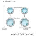 Stainless steel light luxury round glass stone drop earrings for women elegant jewelry gifts. - 1 Piece / Light Blue Stone Steel Earrings