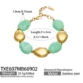 Bracelet de mode pour femme en acier inoxydable et perles en résine ovale, vert or. - Bracelet (TXE607) / 21.5cm / Vert Clair (Or)
