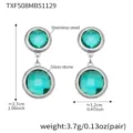 Stainless steel green glass stone drop earrings, elegant round double-layer design. - 1 Piece / Lake Blue Stone Steel Earrings