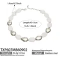 Collier de perles en resine et acier inoxydable bijoux tendance pour femmes - Collier (TXP607) / 43+5cm / Blanc (Acier)