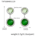 Stainless steel green glass stone drop earrings elegant chic minimalist jewelry accessory - Double-Layer Round Earrings (TXF508) / Steel & Green