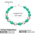 Collier ras de cou géométrique en résine verte et acier inoxydable, bijoux mode. - Collier (TXP607) / 43+5cm / Vert (Acier)