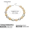 Collier de perles en résine et acier inoxydable minimaliste pour femmes, bijoux chic. - Collier (TXP607) / 43+5cm / Blanc Os (Couleur Acier)