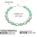 Variante de collier de perles ovales en résine verte et acier inoxydable, bijoux minimalistes. - Collier (TXP607) / 43+5cm / Vert Clair (Couleur Acier)