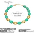 Chic collier en acier inoxydable à perles de résine ovales, bijoux dorés et turquoise minimalistes. - Collier (TXP607) / 43+5cm / Vert (Or)