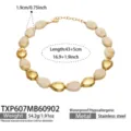 Collier en acier inoxydable doré avec perles en résine ivoire, style minimaliste chic. - Collier (TXP607) / 43+5cm / Blanc Os (Or)