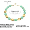 Collier perles resine vert menthe et dore acier inoxydable bijoux etanche variante. - Collier (TXP607) / 43+5cm / Vert Clair (Or)