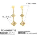 Orecchini lunghi pendenti trifoglio cristallo in acciaio inox dorato con misure. - Stile Pendente Lungo Doppio Strato / Color Acciaio Trifoglio Zirconia Bianca