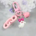 Lindo llavero fantasma de resina rosa con campana y lazo, accesorio colgante bolso. - Estilo 5