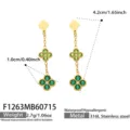 Orecchini lunghi a trifoglio in acciaio dorato con cristalli verdi, elegante variante di gioielli. - Stile Pendente Lungo Doppio Strato / Color Oro Trifoglio Zirconia Verde
