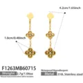 Orecchini pendenti a trifoglio in acciaio dorato con strass ambrati e precise misure. - Stile Pendente Lungo Doppio Strato / Color Oro Trifoglio Zirconia Champagne