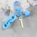 Porte-clés en alliage bleu avec breloque lettre I dorée, joli pendentif de sac à main. - Lettre I