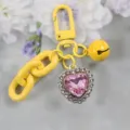 Yellow heart crystal keychain, candy color alloy bag charm with bell and rhinestones. - Style 1