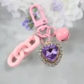 Pink Heart Rhinestone Keychain Cute Candy Color Alloy Key Ring with Purple Crystal Charm - Style 5