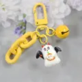 Llavero de fantasma de Halloween amarillo con campana y cadena, dije de resina lindo para regalo. - Estilo 11