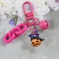 Llavero de calabaza gato negro de Halloween de resina, cierre metálico rosa y cascabel. - Estilo 12