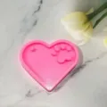 Molde de silicona de huella de corazón rosa para llavero de resina epoxi DIY y accesorio de bolso - Corazón