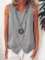 Donna casual smanicata camicetta bottoni morbida girocollo asimmetrica top elegante - Taglia S / Grigio chiaro