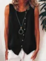 Top smanicato nero da donna con bottoni laterali e comodo scollo rotondo per estate. - Taglia S / Nero