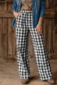 Pantalon droit décontracté ample à carreaux noir et blanc pour femme avec cordon. - S / Noir