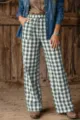 Pantalon droit décontracté ample à carreaux vert et blanc détail montrant tissu et coupe. - S / Vert