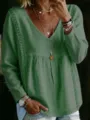 Gruenes Damen Langarmshirt mit V-Ausschnitt und eleganter Spitzenverarbeitung im Alltag - S / Grün