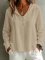 Donna casual tinta unita cappuccio manica lunga camicetta moda top abbigliamento. - Taglia S / Top / Albicocca