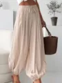 Bohemien zomer lichte harembroek voor vrouwen, comfortabele casual hoge taille broek. - S / Abrikoos