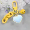 Cute yellow keychain with light blue heart pendant metal clasp bag charm accessory - Heart Keychain (Style 1)