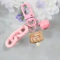 Pink resin cartoon bear keychain, cute accessory variant for daily bags and keys. - Style 5