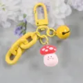 Cute yellow keychain with metal clasp, chain link, bell and adorable cartoon mushroom pendant. - Mushroom Keychain (Style 2)