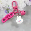 Cute pink metal chain keychain with white cartoon rabbit charm and bell for stylish bag accessory. - Rabbit Keychain (Style 3)