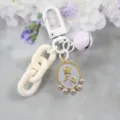 Oval rose pearl alloy keychain stylish bag charm DIY accessory for women daily wear aesthetic chic - Style 3 / Purple