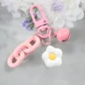 Süßer rosa Blumen Schlüsselanhänger mit Glocke und klobiger Kette, schöner Taschenanhänger - Blume Schlüsselanhänger (Stil 8)