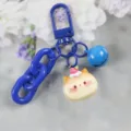 Blue cute resin cat bread keychain with bell and chain for keys and bags accessory. - Style 15