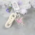 Portachiavi con farfalla rosa catena bianca e campanella viola accessorio carino variante - Modello 6