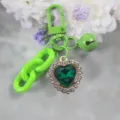 Candy green heart rhinestone keychain variant with bell and chain accessory for stylish bag charm - Style 6