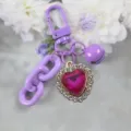 Purple rhinestone heart keychain cute candy color bag charm stylish metal accessories gift - Style 9