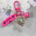 Pink cute heart charm keychain with thick chain and bell, sweet style accessory for bags. - Style 2 / Pink