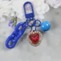 Blue alloy rhinestone heart keychain, cute candy color ring pendant bag accessory. - Style 10