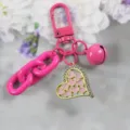 Cute pink keychain with heart pendant chunky chain and bell stylish bag charm accessory. - Style 2